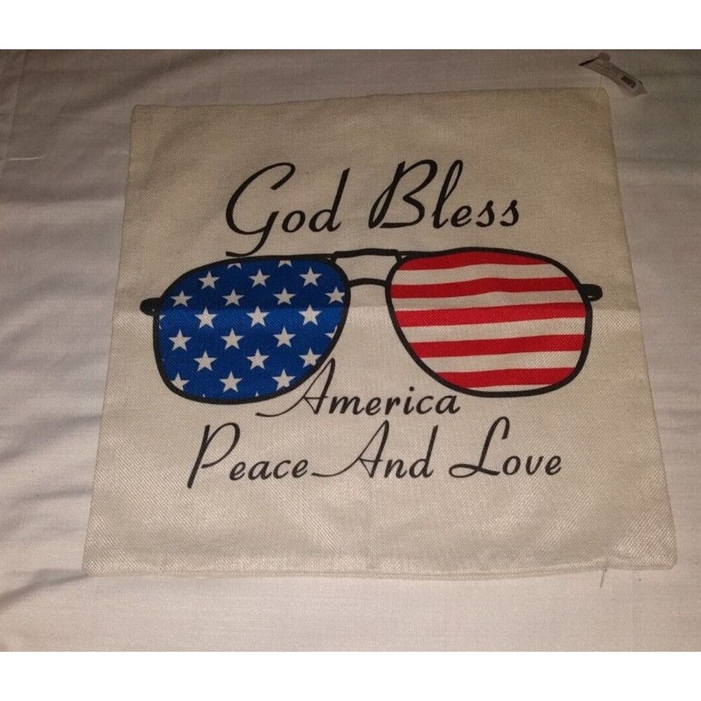 God bless America Peace and Love Throw Pillow Cover 18"x18" USA patriotic